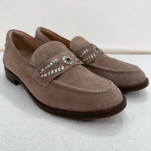 Brioso Frisco Elegant Taupe Suede Loafers with Embellishments